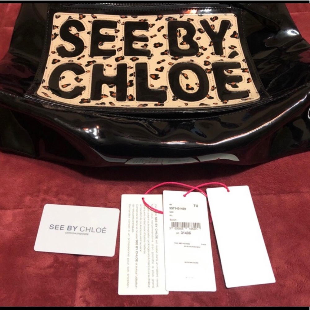 See by Chloe Patent Logo Shoppers Tote